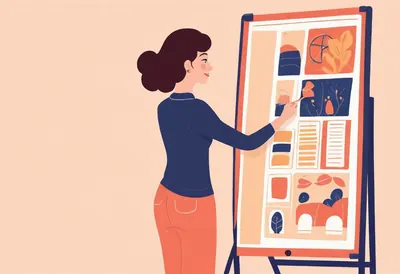 Créer des épingles Pinterest Une femme épingle des images sur un grand tableau