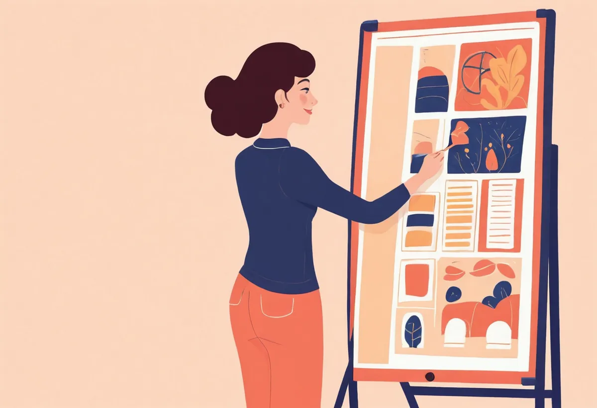 Créer des épingles Pinterest Une femme épingle des images sur un grand tableau