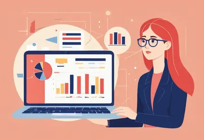 Suivre et analyser ses résultats Une femme rousse à lunettes analyse des graphiques sur son ordinateur portable